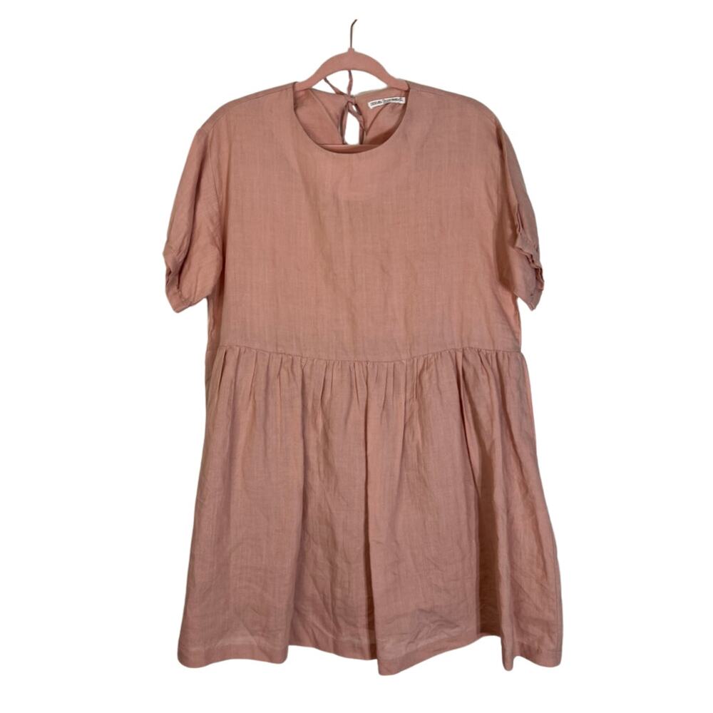 Ma Bread Dusty Pink Flared Smock High Wasit Short Sleeve Scoop Neck Dress Size L